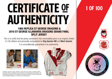 Load image into Gallery viewer, 'Centres of the Century' Reg and Mark Gasnier Signed Split Jersey